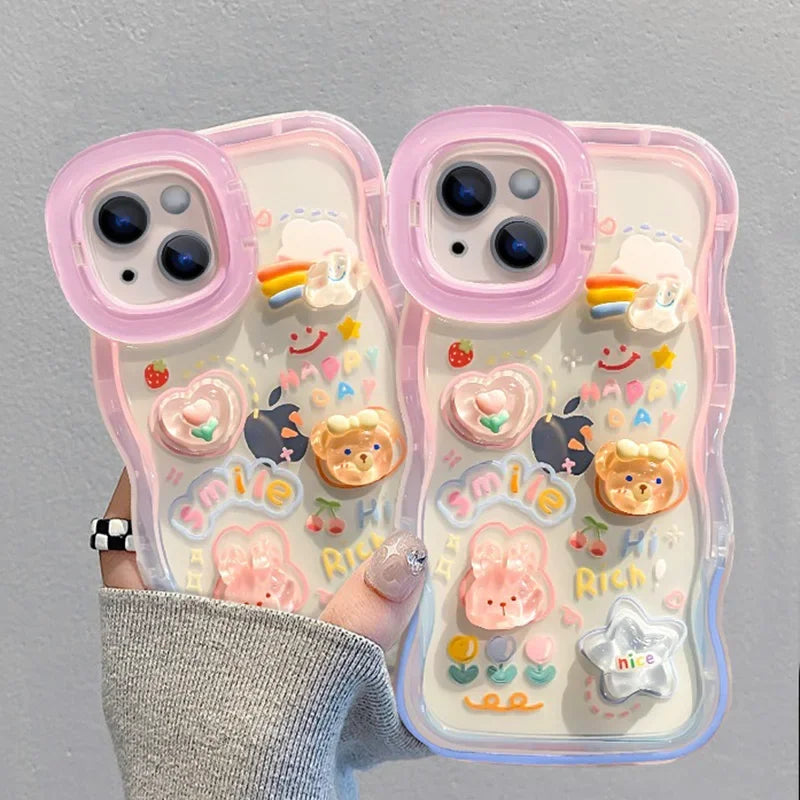 Cartoon 3D Rainbow Love Heart Phone Holder Case for iPhone 16–11 Pro Max