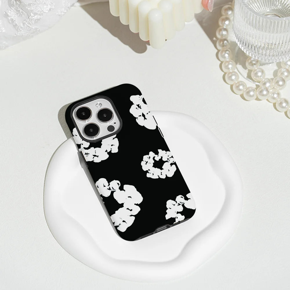 Black Flower Luxury Phone Case for iPhone 16 15 14 13 12 11 Pro Max