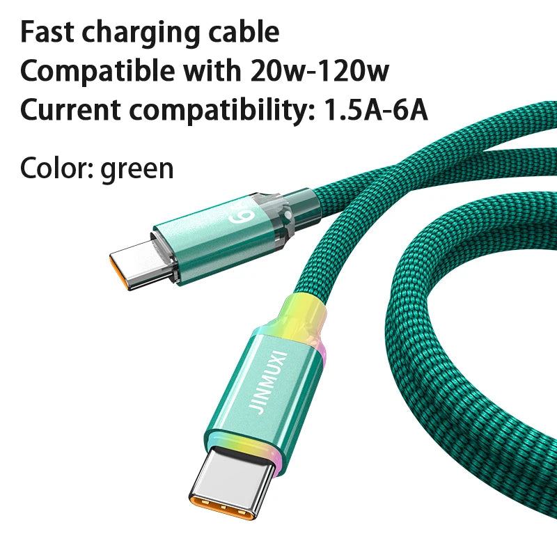 USB Type-C Fast Charging Cable 20W–120W 6A for iPhone 15/16 Xiaomi Huawei