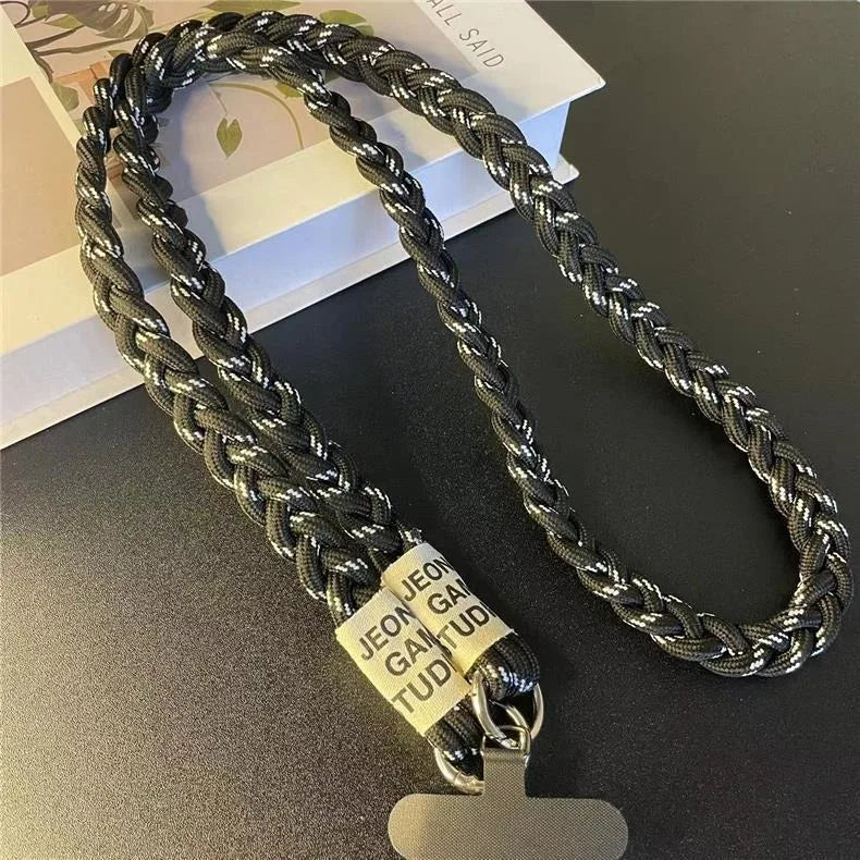 Braided Crossbody Phone Lanyard Strap with Pendant – Women’s Shoulder Cord