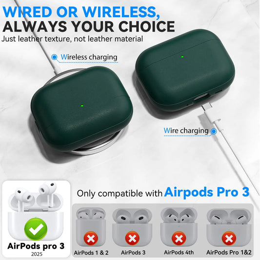 Leather Texture AirPods Pro 3 (2025) Case – Full Protection with Lanyard & Kit