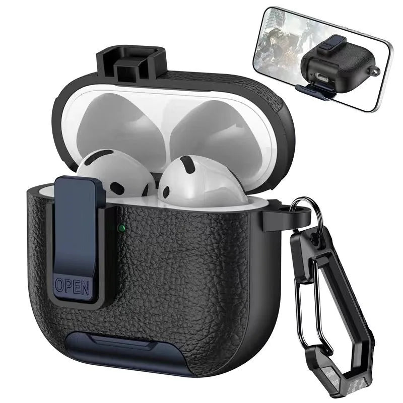 Shockproof Leather Protective Case with Bracket for AirPods Pro 2 & AirPods 4