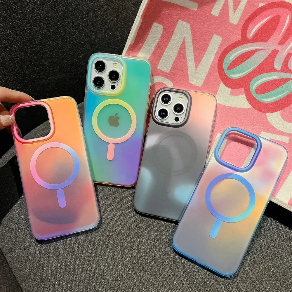Aurora Gradient Matte MagSafe Case for iPhone 13 14 Pro Max Plus Shockproof