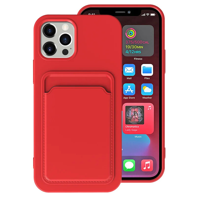 Frosted TPU Soft Phone Case with Card Pocket for iPhone 16 Pro Max / 15 Plus / 14 Mini