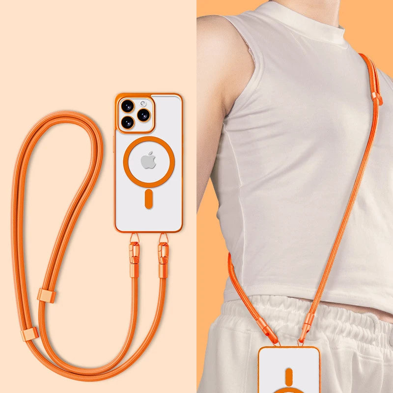 Universal Double Buckle Crossbody Phone Lanyard with Steel Clips & Wrist Rope