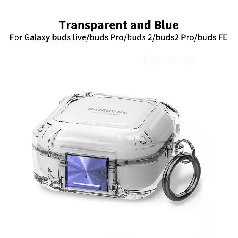 Secure Lock Case for Galaxy Buds Pro/2/Live/FE – Clear Cover with Hook