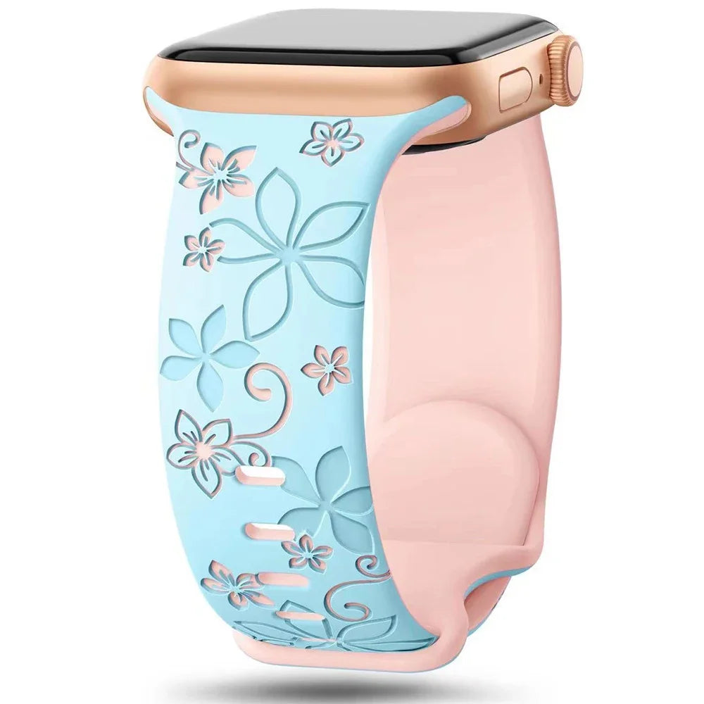 Engraved Silicone Band for Apple Watch Ultra SE 9 8 7 6 – Women’s Strap