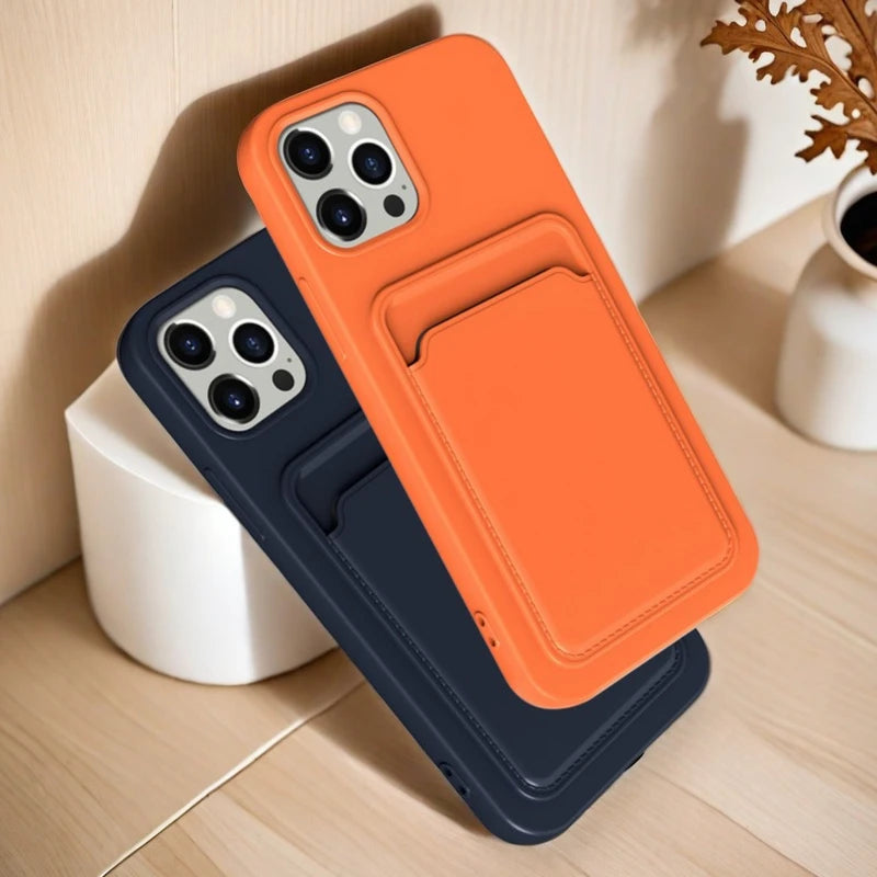 Frosted TPU Soft Phone Case with Card Pocket for iPhone 11 Pro Max / 13 Plus / 12 Mini