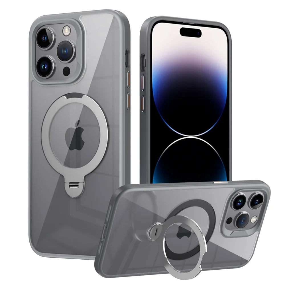 Clear Magnetic iPhone Case with Rotating Folding Stand β 12 to 16 Pro Max