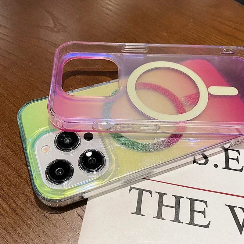 Aurora Glitter MagSafe Case for iPhone 11 12 13 14 Pro Max Gradient Cover