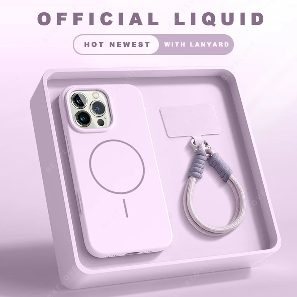 MagSafe Silicone Case with Lanyard for iPhone 11β14 Plus & Pro Max