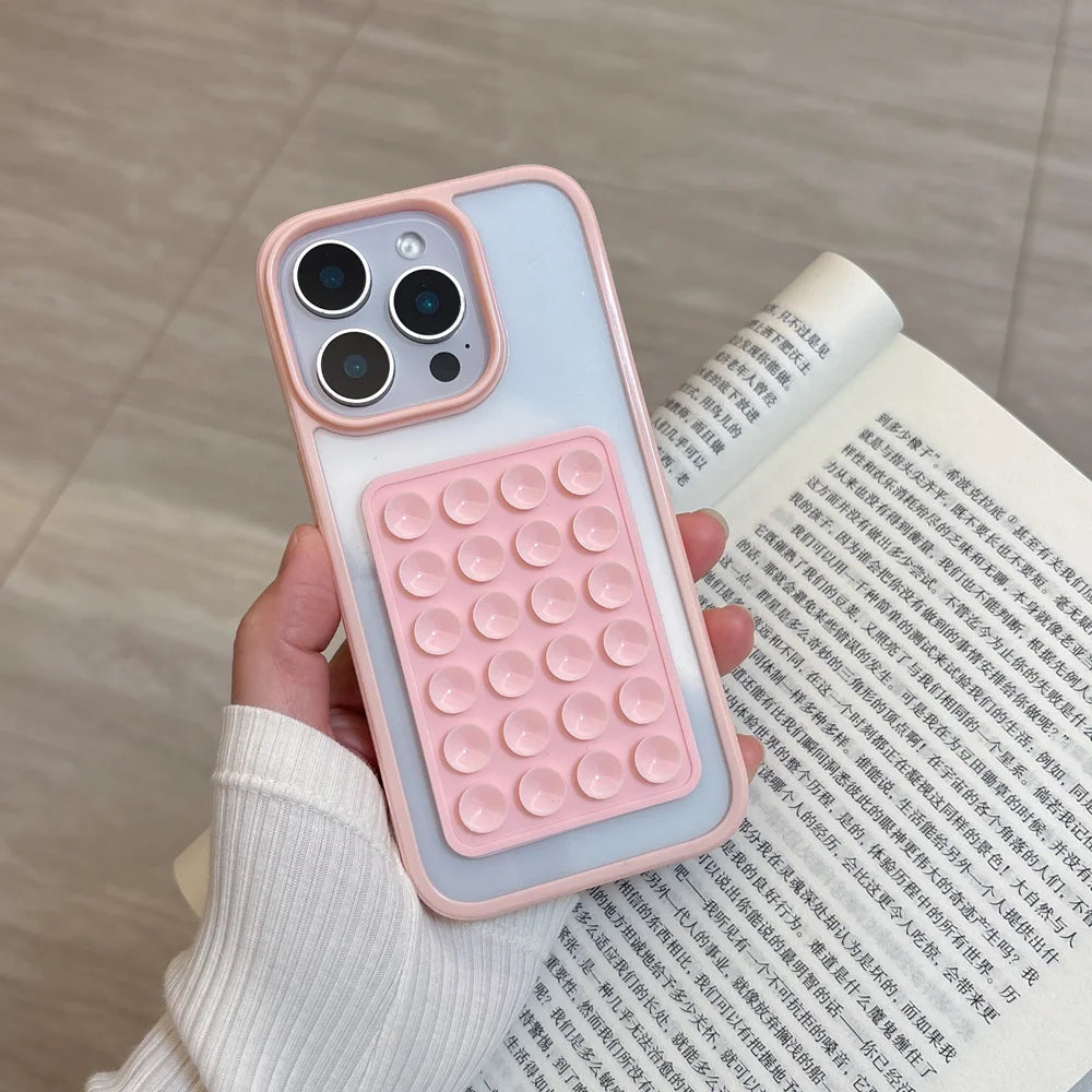 3D Suction Cup Airbag Shockproof Case for iPhone 16–7 Plus – Transparent Candy