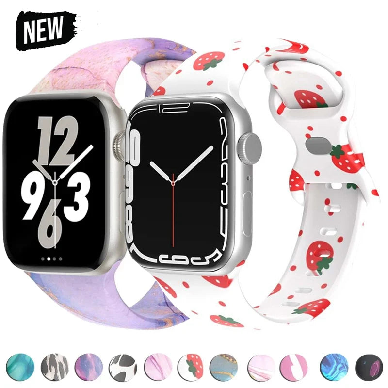 Floral Silicone Strap for Apple Watch Ultra & Series 3–9 (38–49mm)