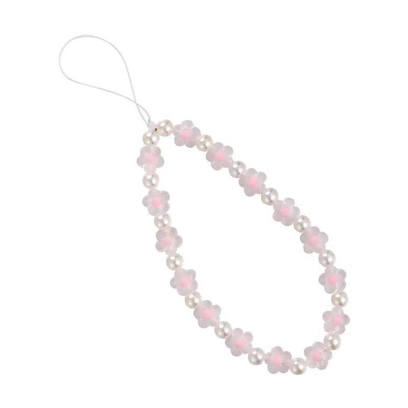 Colorful Resin Flower Phone Charm – Pearl Bead Strap for Any Case