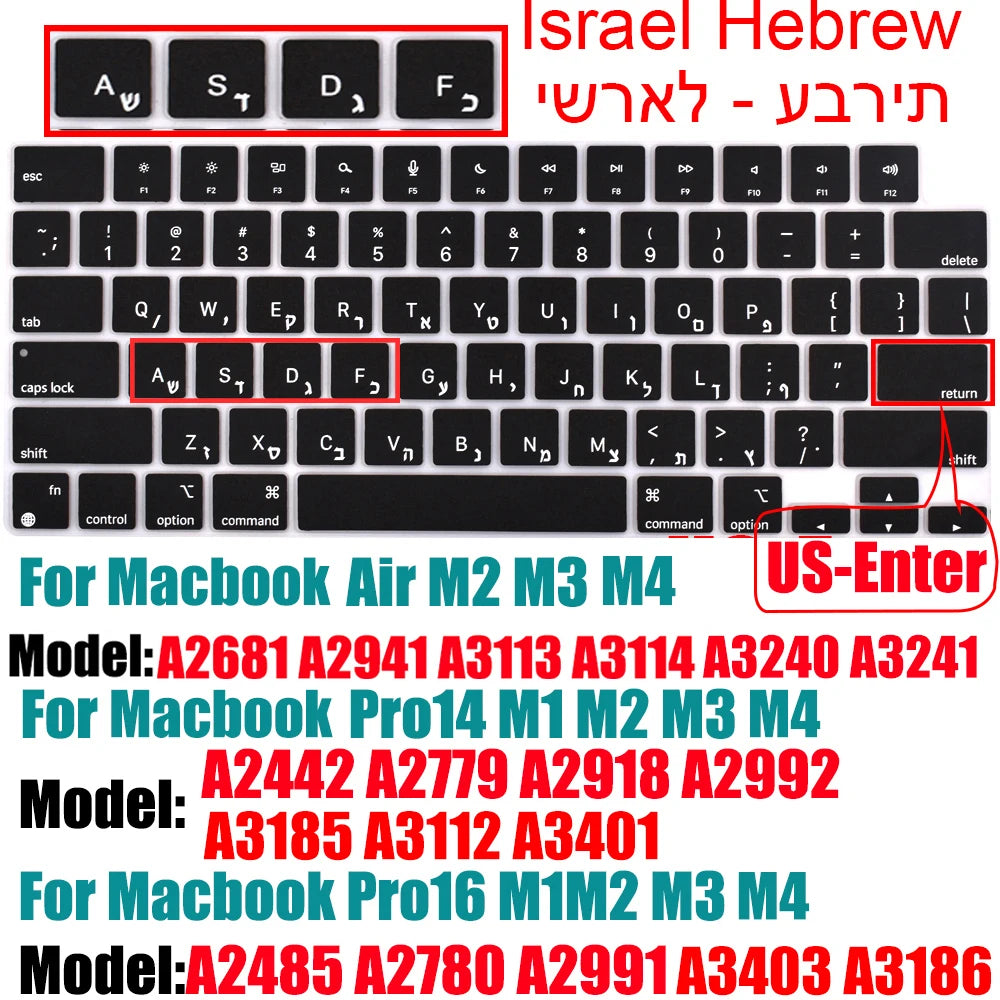 Keyboard Cover for MacBook Air/Pro M1 M2 M3 13.6" 14" 16" with Touch ID