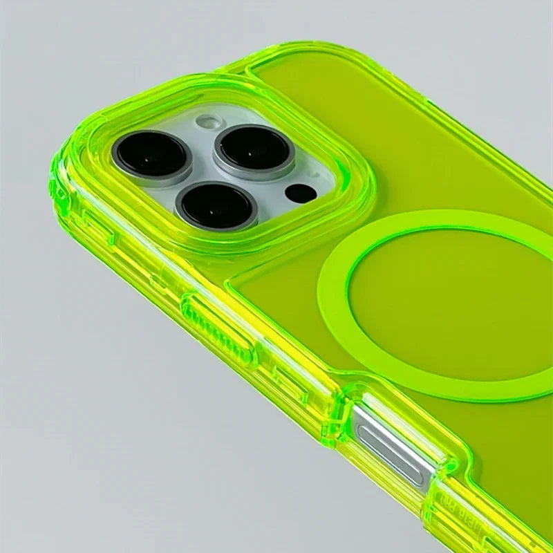 Neon Shockproof MagSafe Case for iPhone 11–16 Pro Max with Clear Back