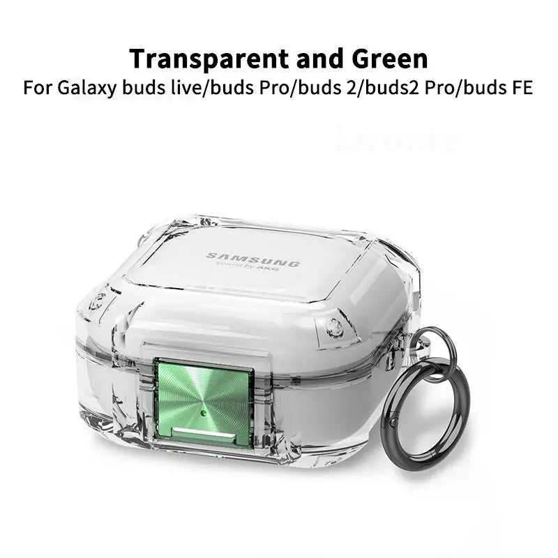Secure Lock Case for Galaxy Buds Pro/2/Live/FE – Clear Cover with Hook