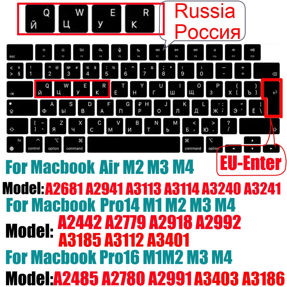 Keyboard Cover for MacBook Air/Pro M1 M2 M3 13.6" 14" 16" with Touch ID