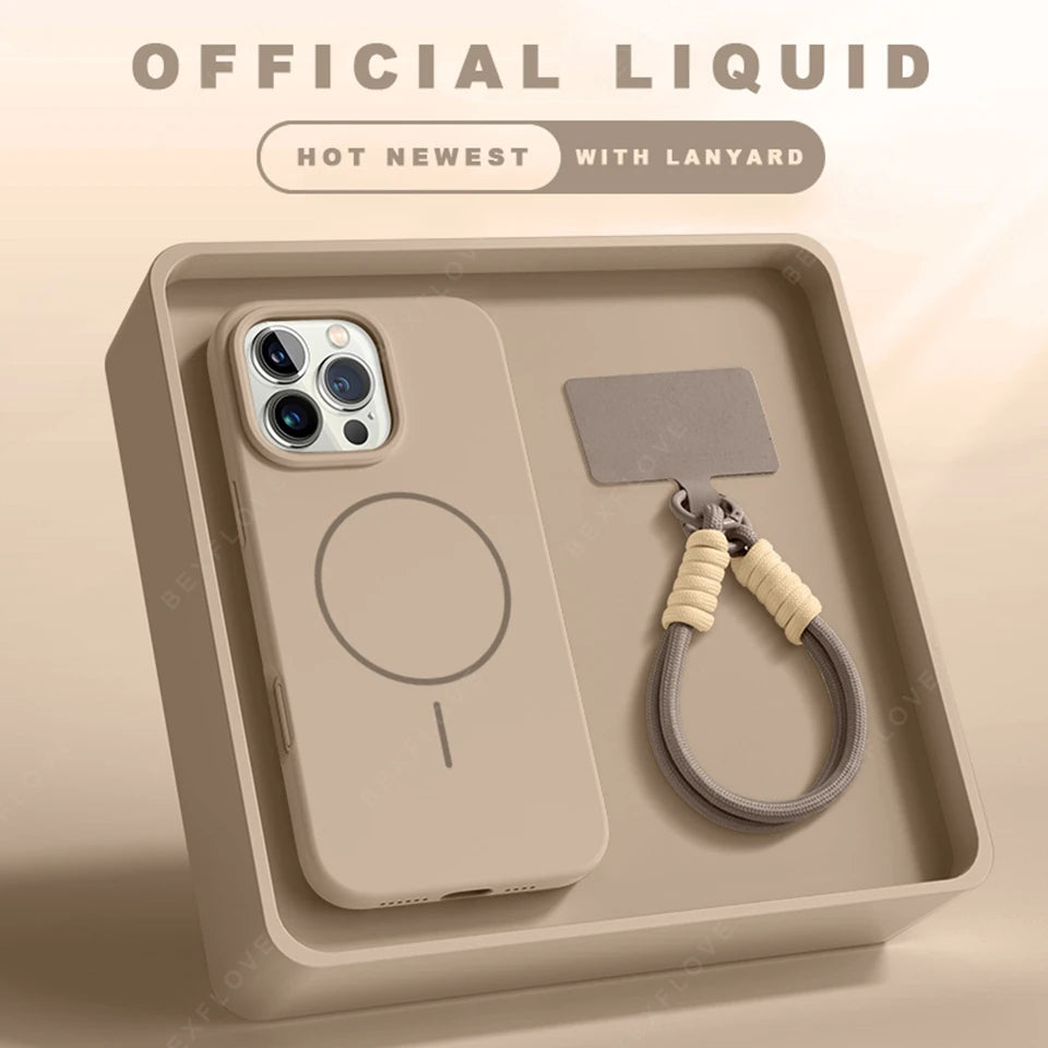 MagSafe Silicone Case with Lanyard for iPhone 11β14 Plus & Pro Max