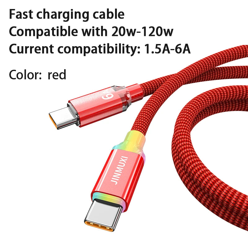 USB Type-C Fast Charging Cable 20W–120W 6A for iPhone 15/16 Xiaomi Huawei