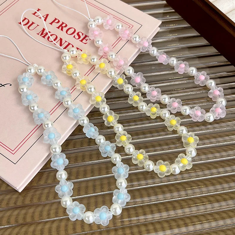 Colorful Resin Flower Phone Charm – Pearl Bead Strap for Any Case