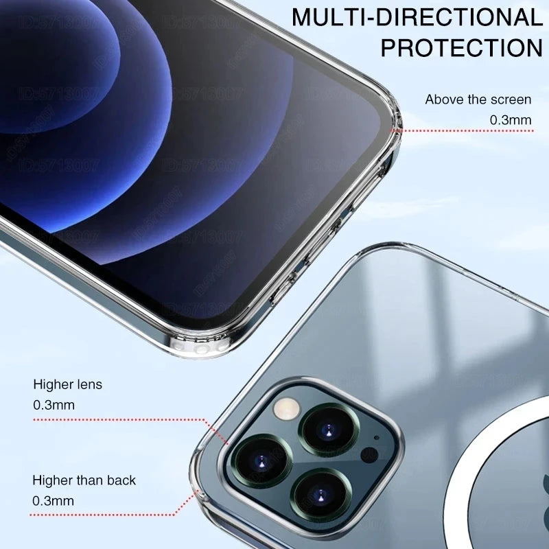 Transparent MagSafe Case for iPhone 11–16 Pro Max – Magnetic Charging