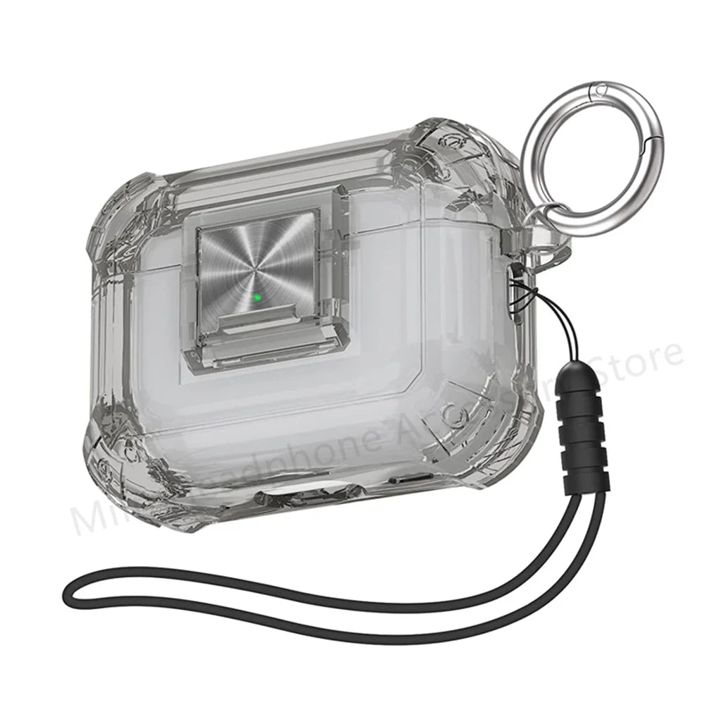Transparent Lock Case for AirPods Pro 1 2 3 with Lanyard & Keyring