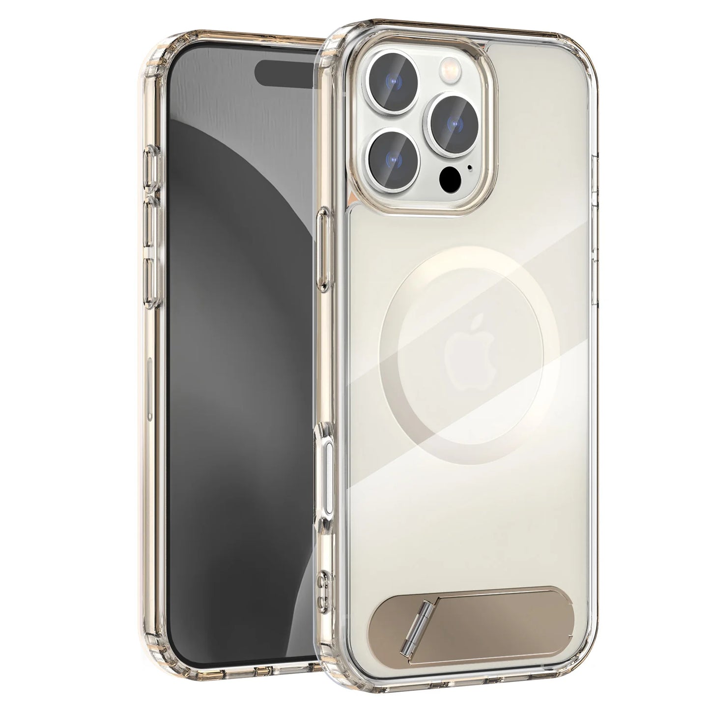 Clear Magnetic iPhone Case with Folding Metal Stand for 13–16 Pro Max