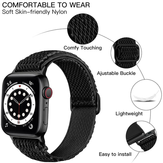 Stretchy Nylon Band for Apple Watch Ultra 2 SE Series 9–1 – Soft & Comfortable