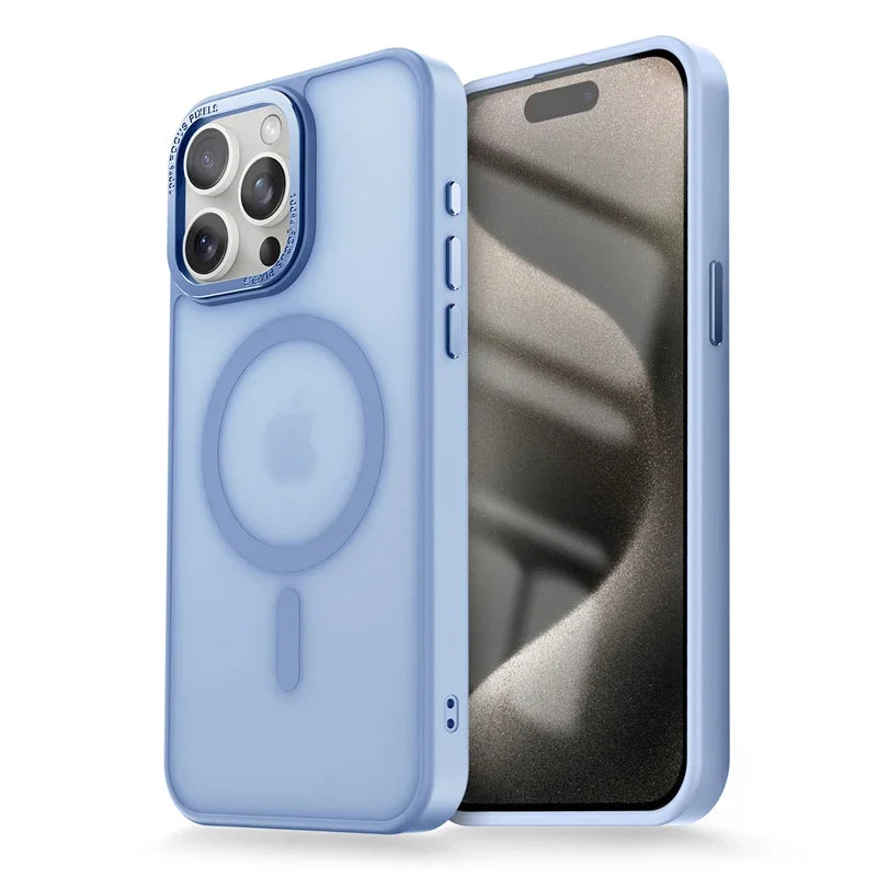 Matte Transparent MagSafe Case with Metal Lens Ring for iPhone 16/15 Pro Max/Plus