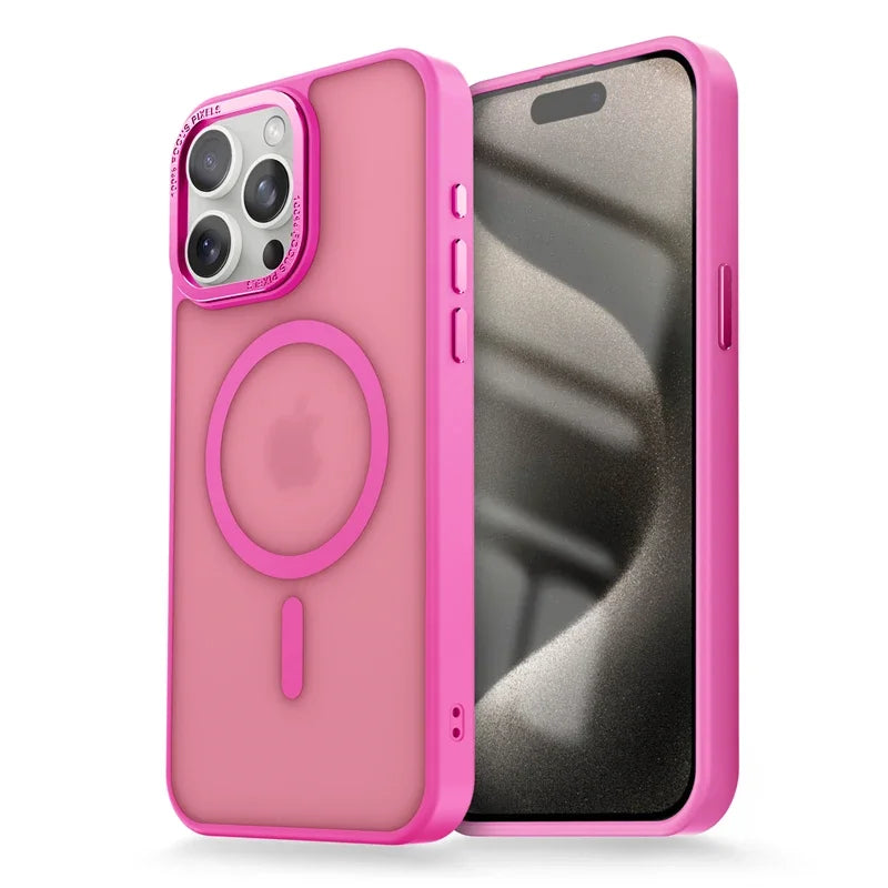 Matte Transparent MagSafe Case with Metal Lens Ring for iPhone 14 Pro Max/Plus