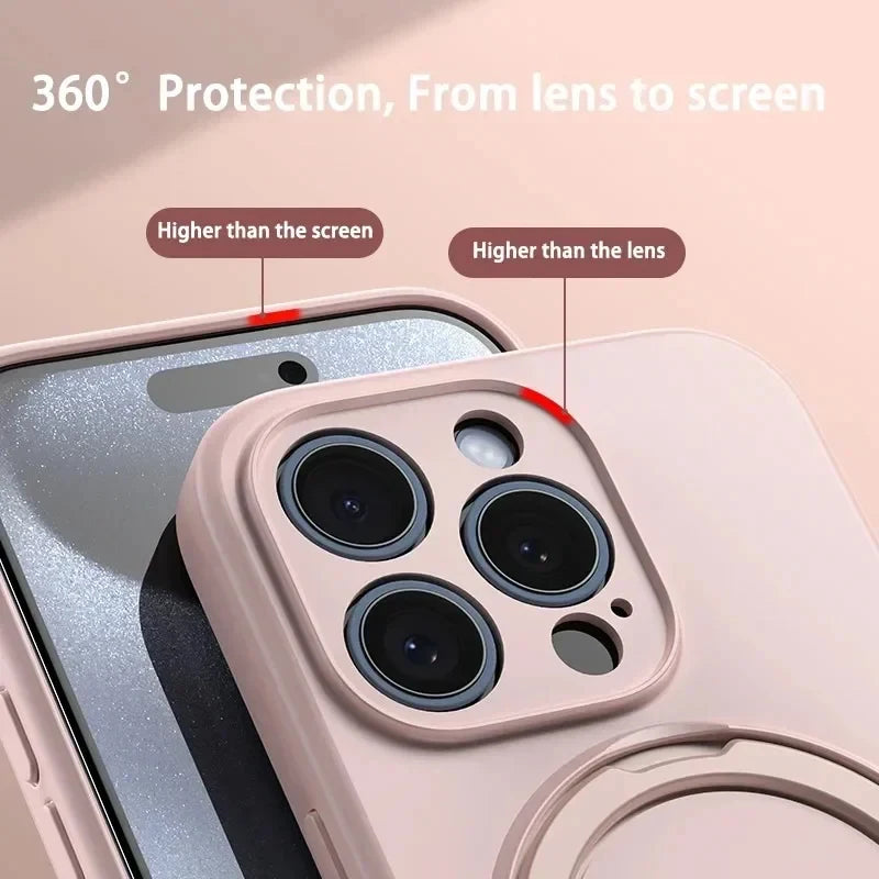 Liquid Silicone Ring Holder Case for iPhone 12–14 Pro Max/Plus Magnetic Cover