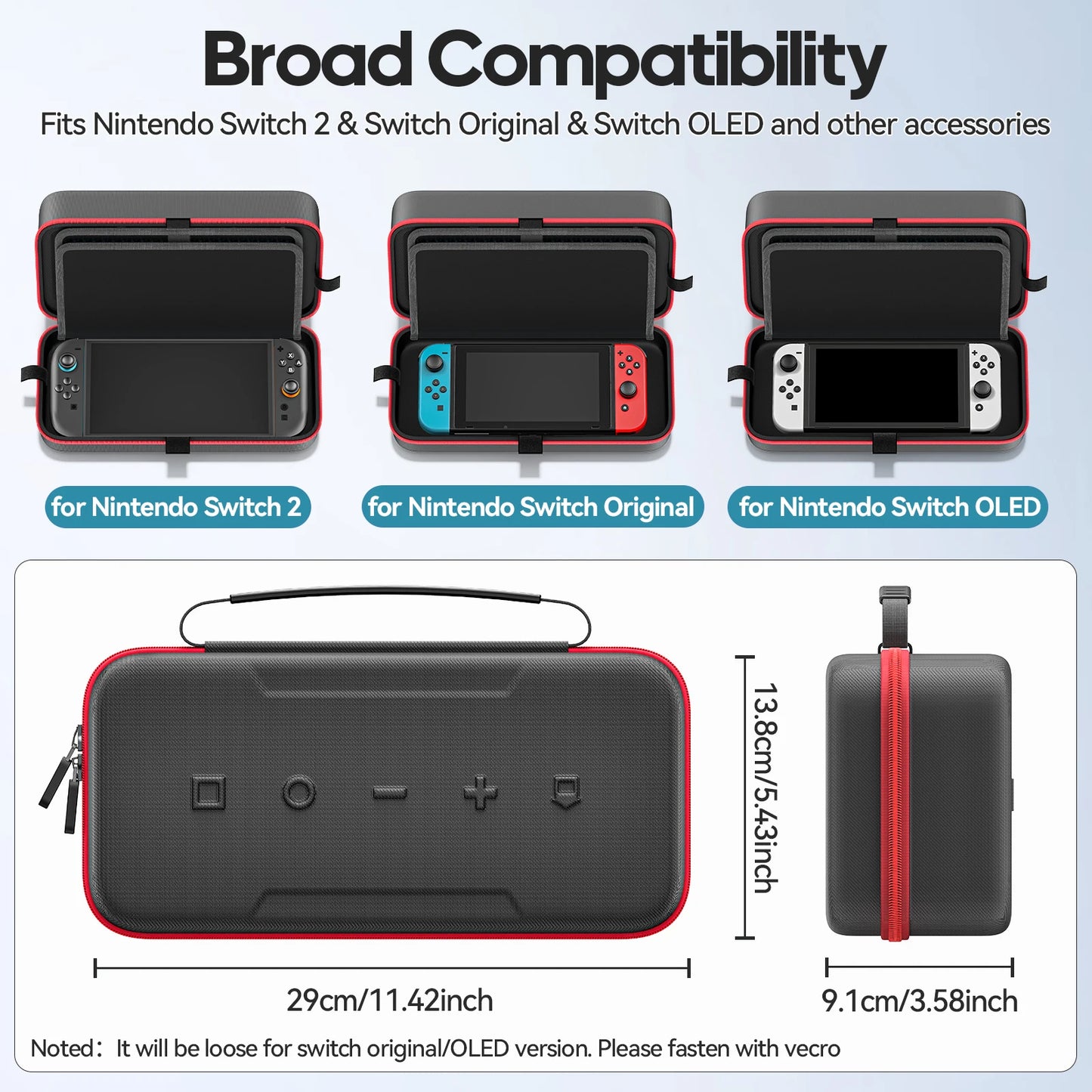 For Switch 2 & Switch Original & Switch OLED Large Storage Bag Anti-Scratch Waterproof Travel Carrying Case for Nintendo Switch