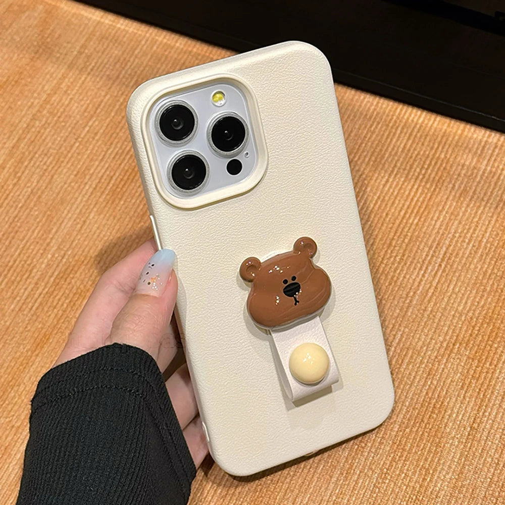 Korean 3D Bear Ring Holder Phone Case for iPhone 15 14 13 12 11 Pro Max