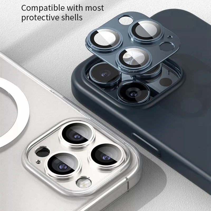 Metal Lens Protector with Tempered Glass for iPhone 16 Pro Max/15/14 Series
