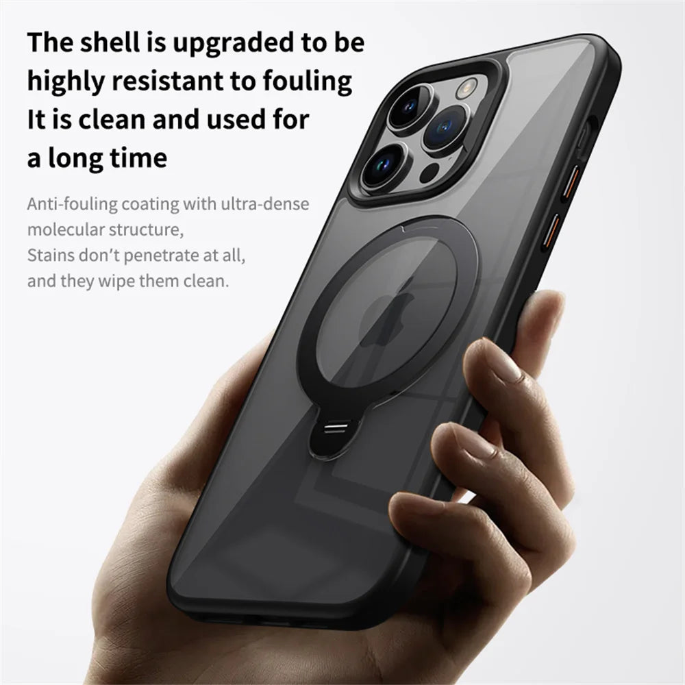 Clear Magnetic iPhone Case with Rotating Folding Stand β 12 to 16 Pro Max