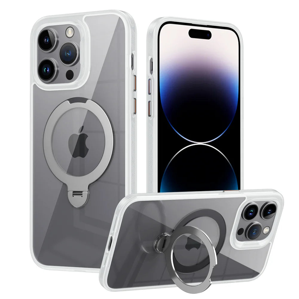 Clear Magnetic iPhone Case with Rotating Folding Stand β 12 to 16 Pro Max
