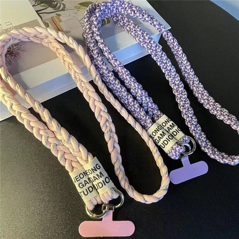 Braided Crossbody Phone Lanyard Strap with Pendant – Women’s Shoulder Cord