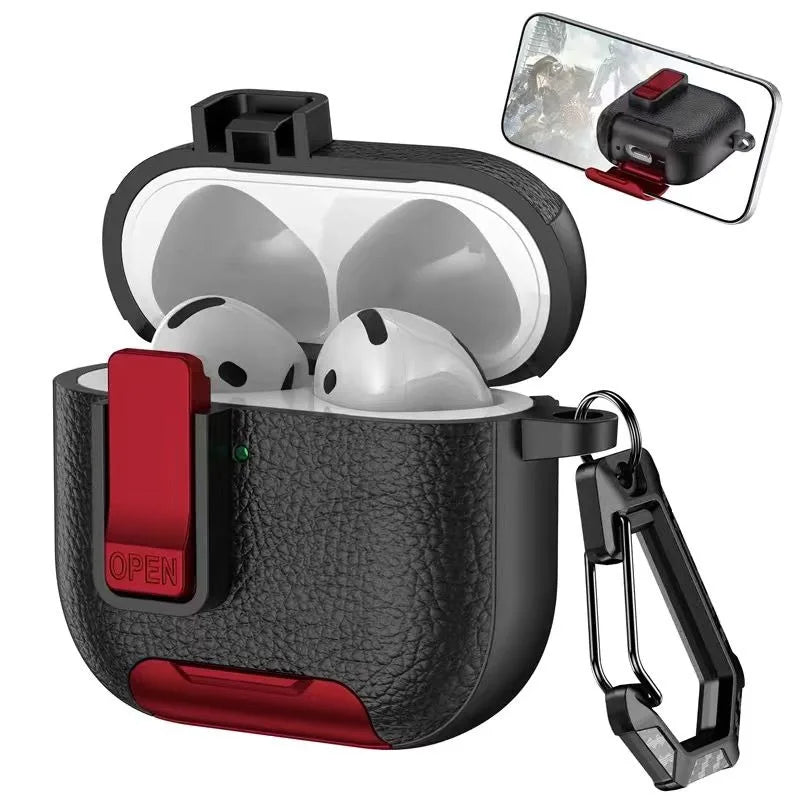 Shockproof Leather Protective Case with Bracket for AirPods Pro 2 & AirPods 4
