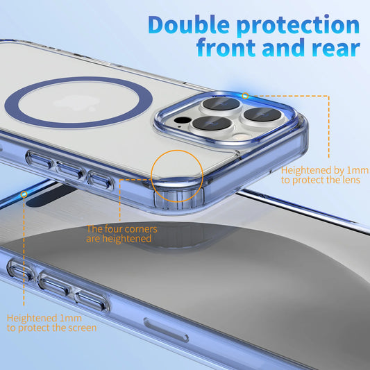Clear Magnetic iPhone Case with Folding Metal Stand for 13–16 Pro Max