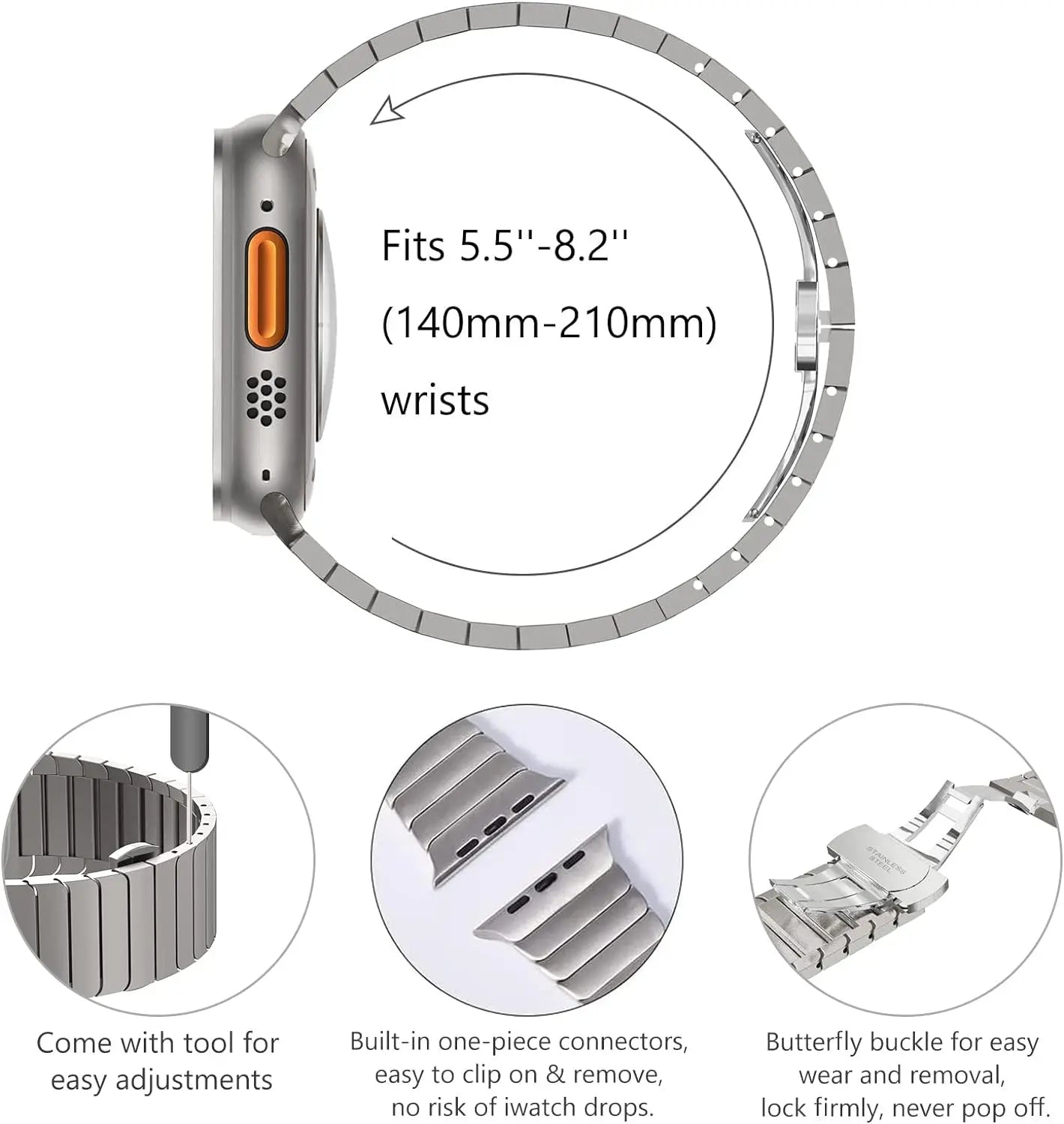Ultra Titanium Stainless Steel Band for Apple Watch 10–4, 49mm–44mm
