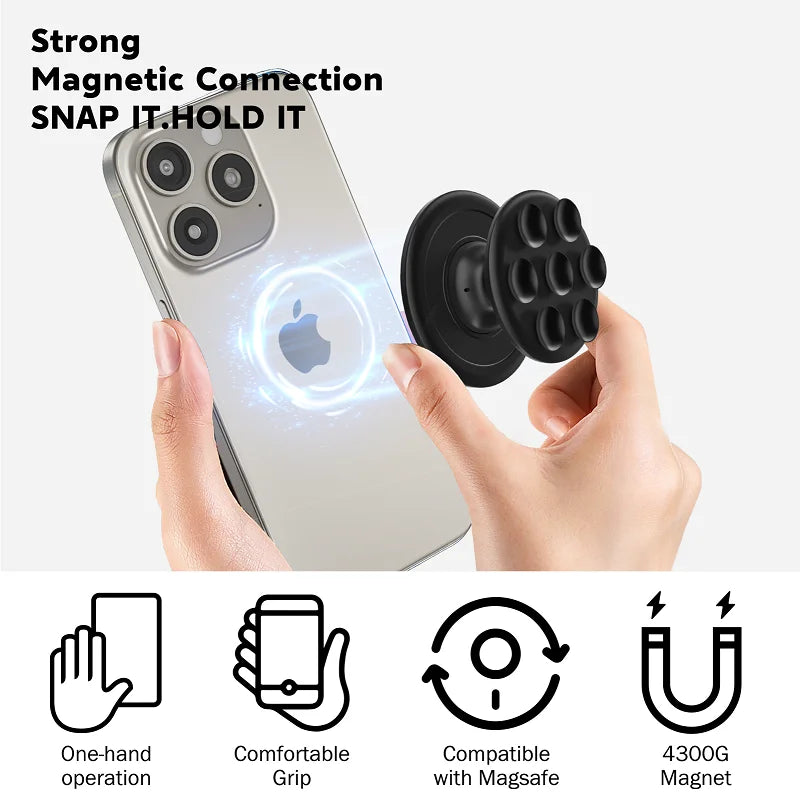 Magnetic Silicone Suction Cup Phone Grip for iPhone Samsung MagSafe Stand