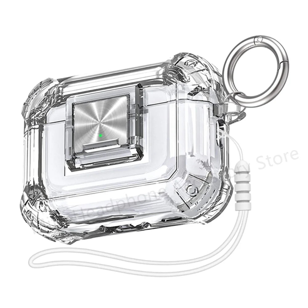 Transparent Lock Case for AirPods Pro 1 2 3 with Lanyard & Keyring