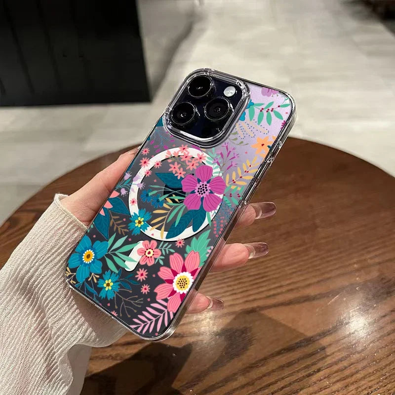 Colorful Floral MagSafe Clear Case for iPhone 11–16 Pro Max SE2/7/8 Plus