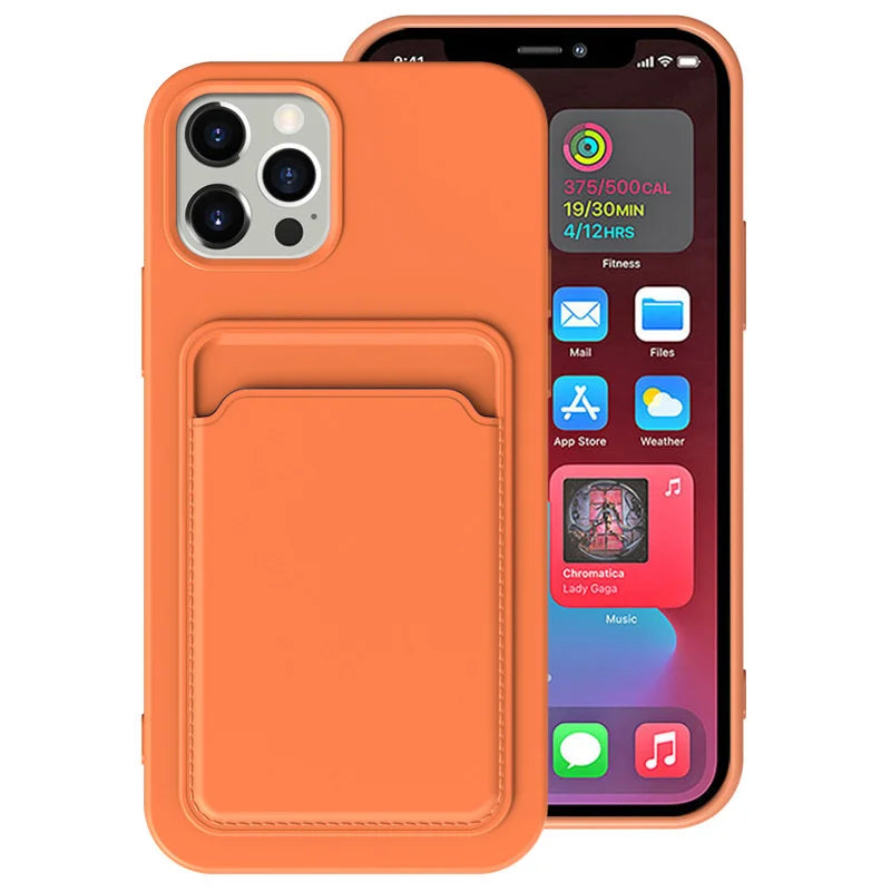 Frosted TPU Soft Phone Case with Card Pocket for iPhone 16 Pro Max / 15 Plus / 14 Mini