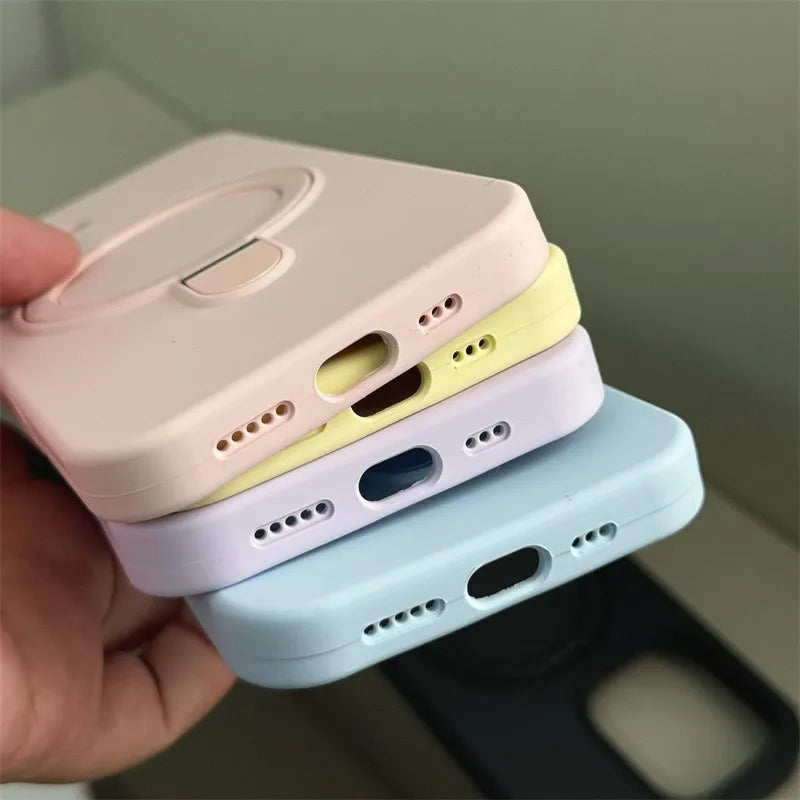 Luxury Magnetic Liquid Silicone Stand Case for iPhone 14 Plus/13/12 Pro Max