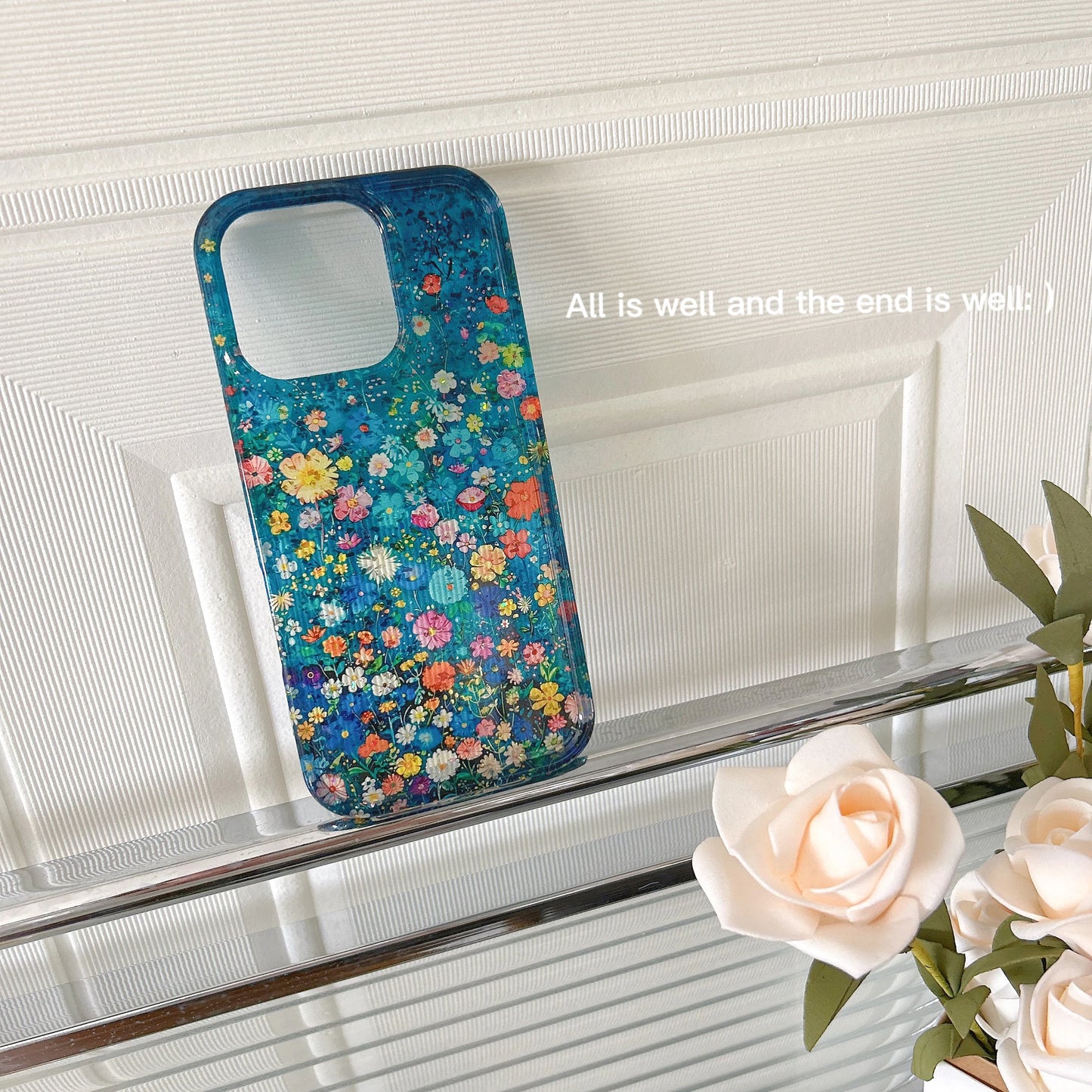 Blue Wildflower Glitter Case for iPhone 12–16 Pro Max – Glossy & Sparkly