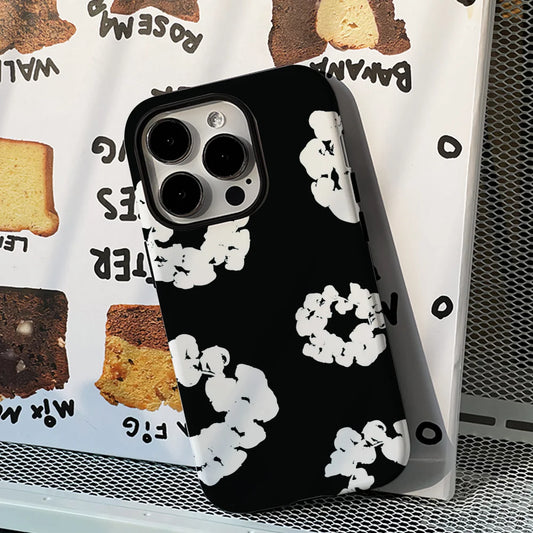 Black Flower Luxury Phone Case for iPhone 16 15 14 13 12 11 Pro Max