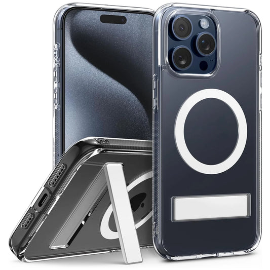 Clear Magnetic iPhone Case with Metal Kickstand – Shockproof Back Cover