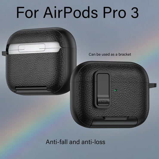 AirPods Pro 3 (2025) Leather Case – Secure Lock Bracket Protective Cover